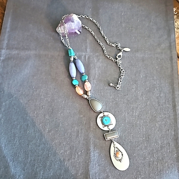 Chicos Y necklace adjustable long length pink, turquoise, purple silver - Picture 7 of 9
